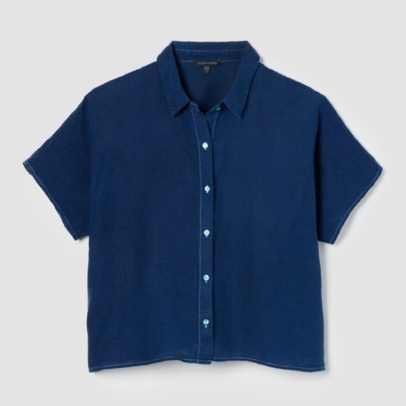 Eileen Fisher Petite Navy Blue Button Down Top Size Petite Small - Picture 1 of 6